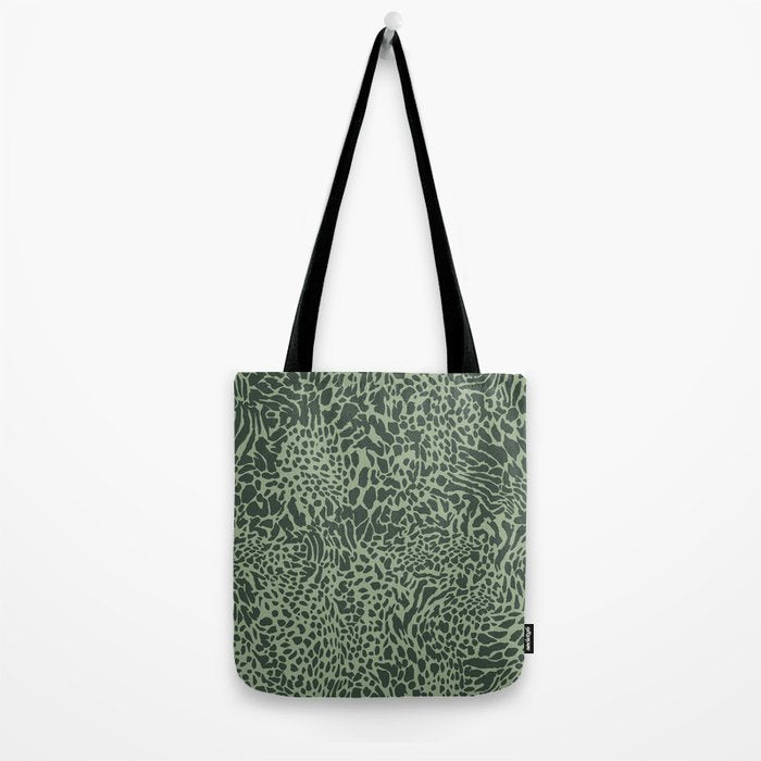 Leopard Print Pattern in Dark and Sage Green Tote Bag Gallery Image 2