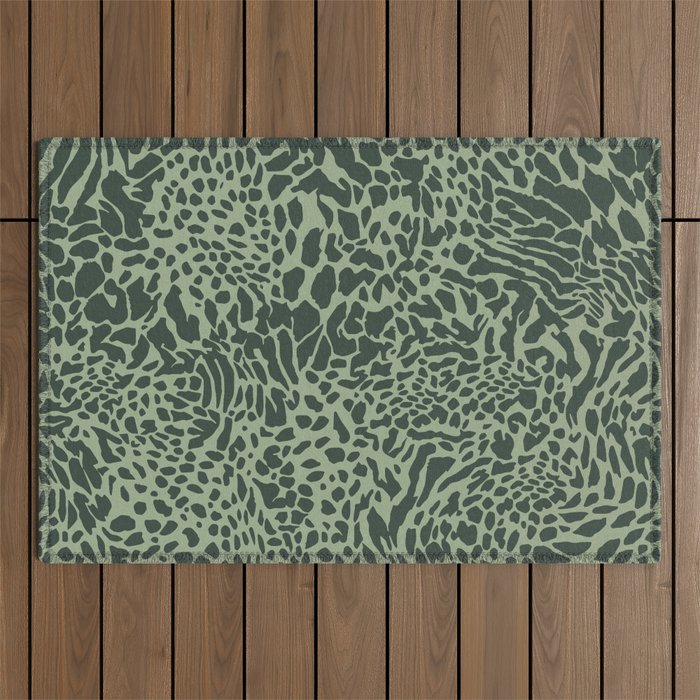 Leopard Print Pattern in Dark and Sage Green Outdoor Rug Gallery Image 1