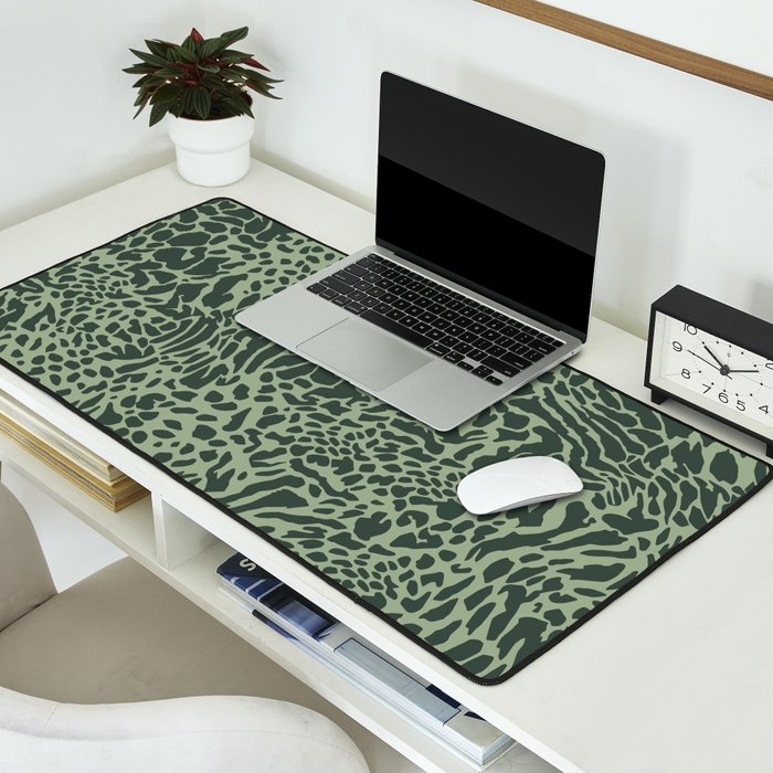 Leopard Print Pattern in Dark and Sage Green Desk Mat Gallery Image 2