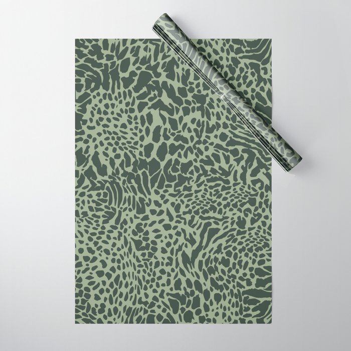 Leopard Print Pattern in Dark and Sage Green Wrapping Paper Gallery Image 1