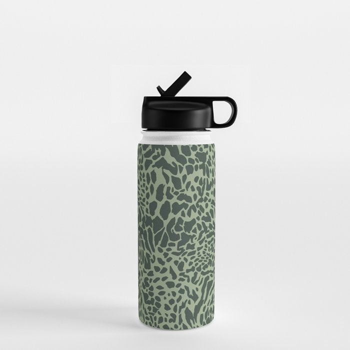 Leopard Print Pattern in Dark and Sage Green Water Bottle Gallery Image 1
