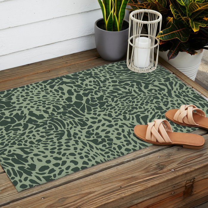 Leopard Print Pattern in Dark and Sage Green Outdoor Rug Gallery Image 2