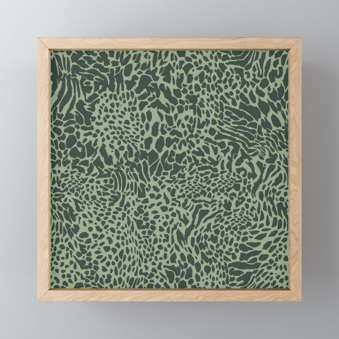 Leopard Print Pattern in Dark and Sage Green Mini Art Print Gallery Image 1