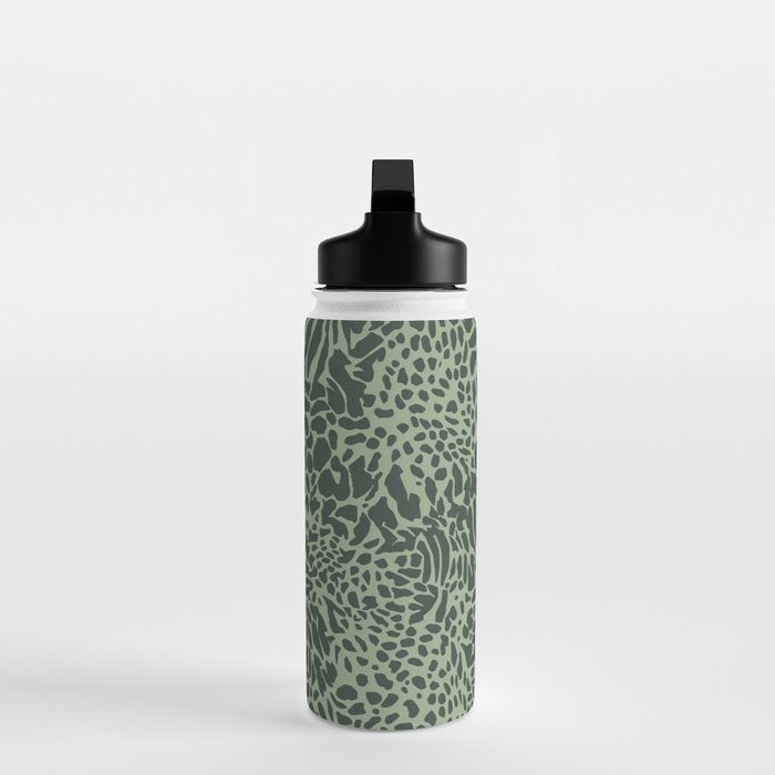 Leopard Print Pattern in Dark and Sage Green Water Bottle Gallery Image 3