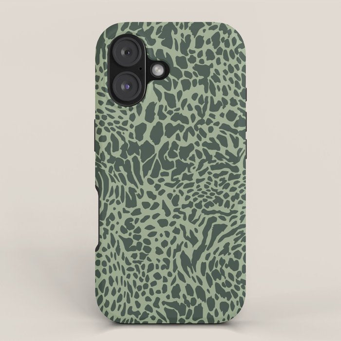 Leopard Print Pattern in Dark and Sage Green iPhone Case Gallery Image 1