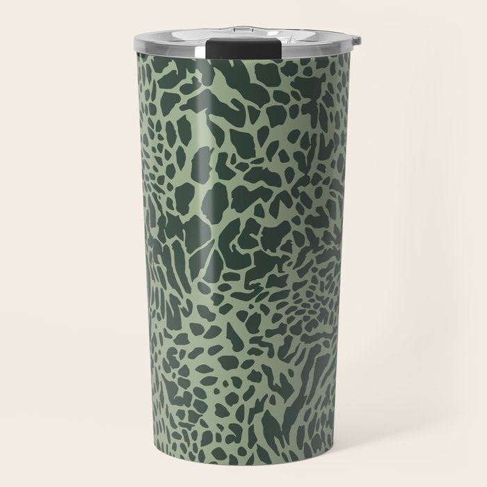 Leopard Print Pattern in Dark and Sage Green Travel Mug Gallery Image 1