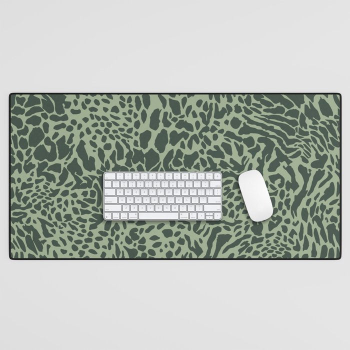 Leopard Print Pattern in Dark and Sage Green Desk Mat Gallery Image 1