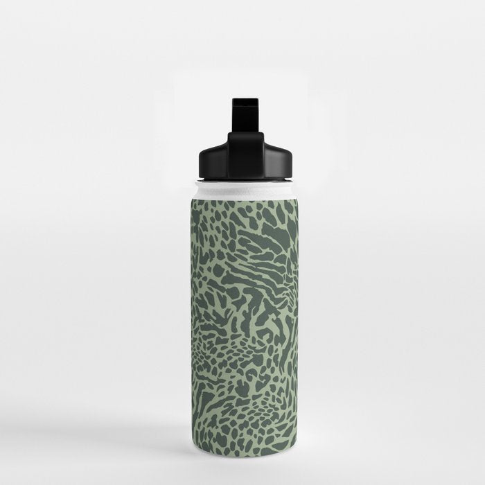 Leopard Print Pattern in Dark and Sage Green Water Bottle Gallery Image 2