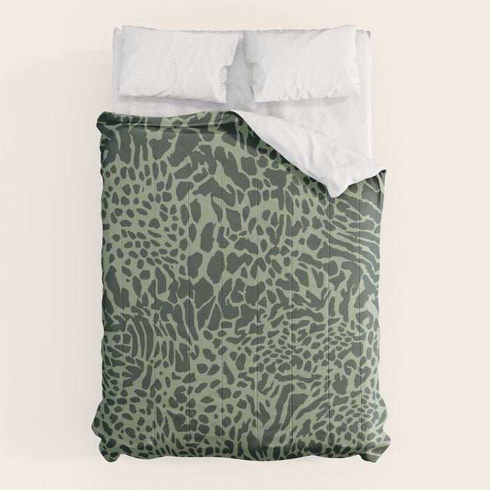 Leopard Print Pattern in Dark and Sage Green Comforter Gallery Image 1