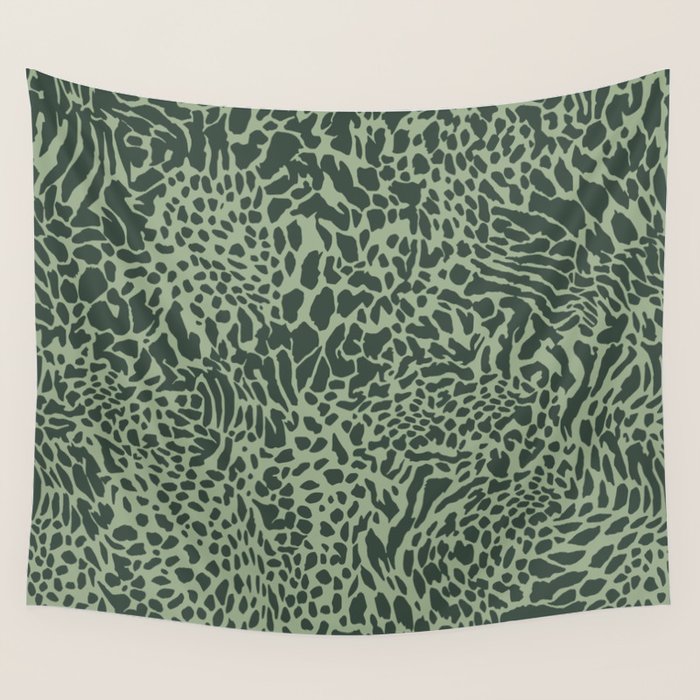 Leopard Print Pattern in Dark and Sage Green Wall Tapestry Gallery Image 1