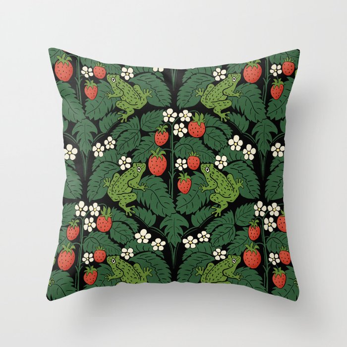 Bullfrogs And Wild Strawberries On Black Throw Pillow Gallery Image 6