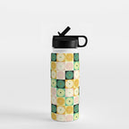 Retro Flowers Check Pattern XXV Water Bottle Gallery Image 1