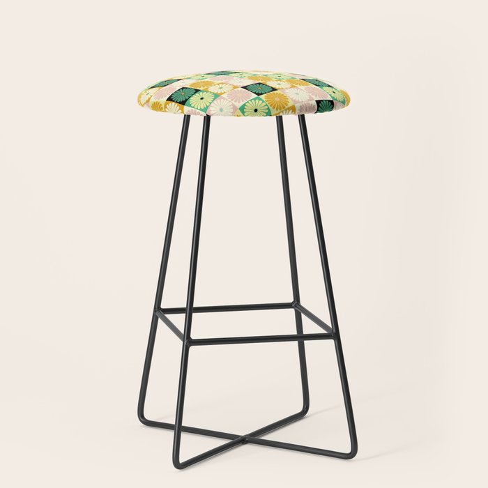 Retro Flowers Check Pattern XXV Stool Gallery Image 1
