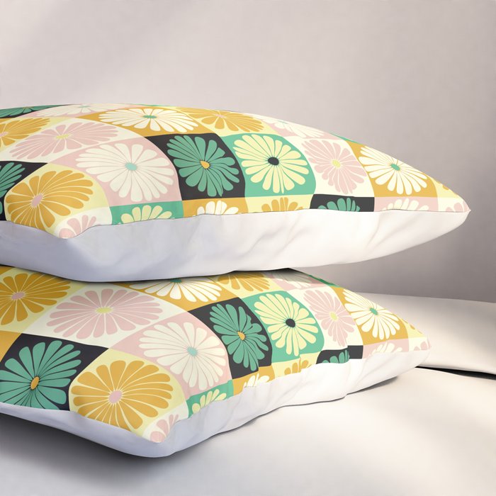 Retro Flowers Check Pattern XXV Pillow Sham Gallery Image 3