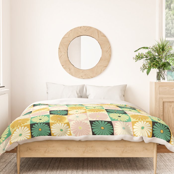 Retro Flowers Check Pattern XXV Duvet Cover Gallery Image 3