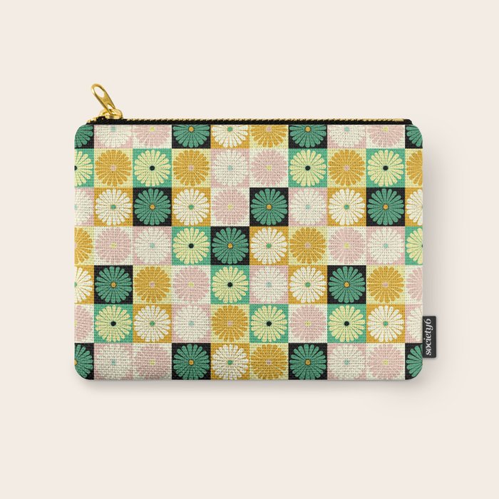 Retro Flowers Check Pattern XXV Carry All Pouch Gallery Image 1