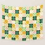 Retro Flowers Check Pattern XXV Wall Tapestry Gallery Image 4