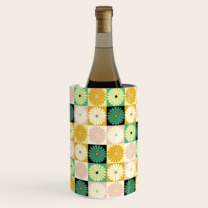 Retro Flowers Check Pattern XXV Wine Chiller Gallery Image 2