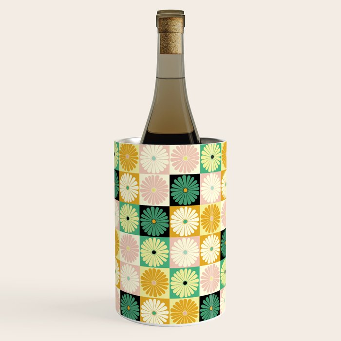 Retro Flowers Check Pattern XXV Wine Chiller Gallery Image 1