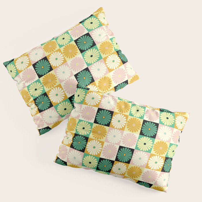 Retro Flowers Check Pattern XXV Pillow Sham Gallery Image 1