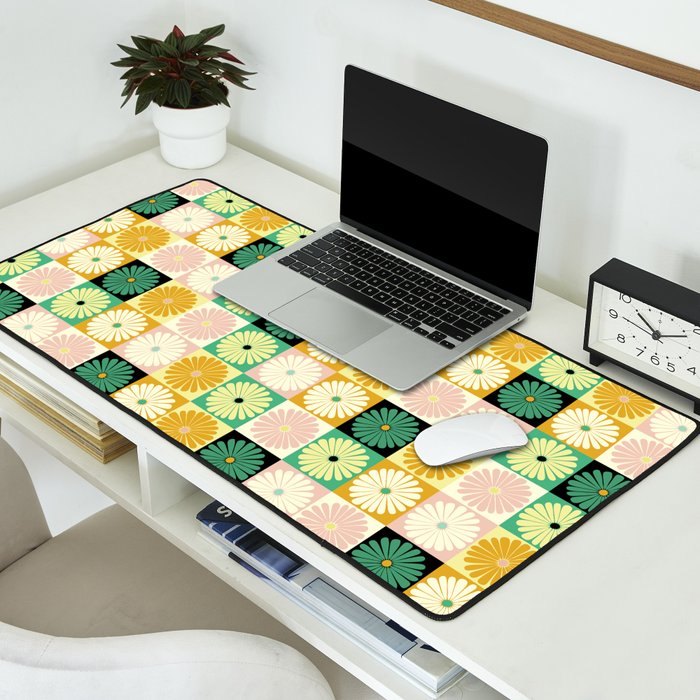 Retro Flowers Check Pattern XXV Desk Mat Gallery Image 2