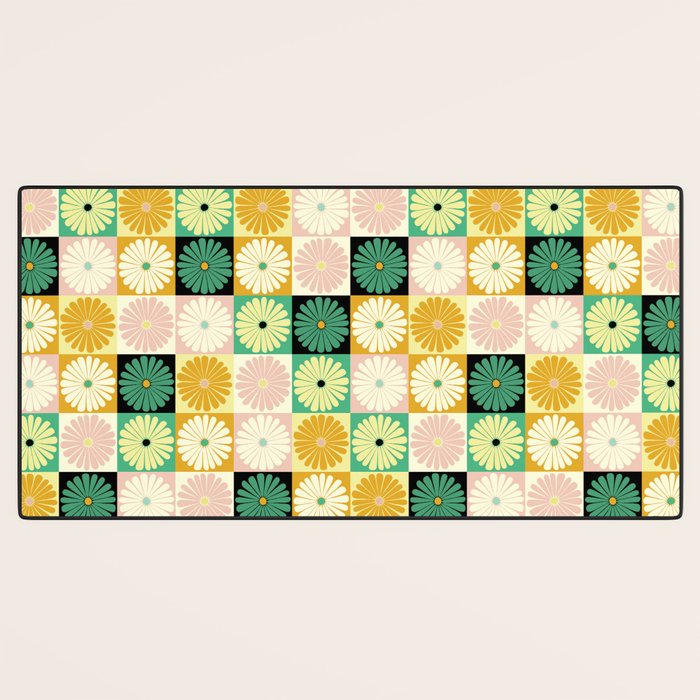 Retro Flowers Check Pattern XXV Desk Mat Gallery Image 3