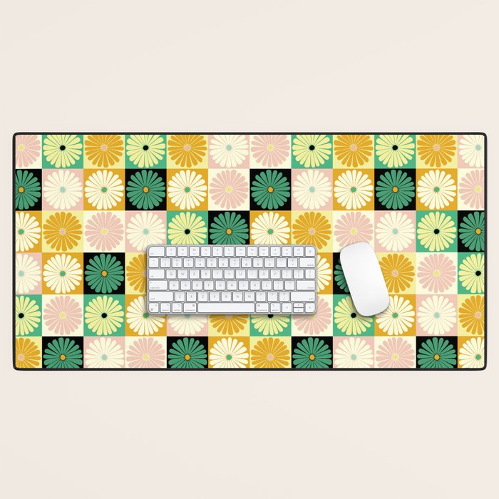 Retro Flowers Check Pattern XXV Desk Mat Gallery Image 1