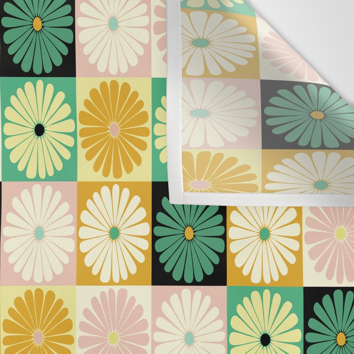 Retro Flowers Check Pattern XXV Wall Tapestry Gallery Image 3