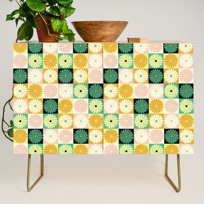 Retro Flowers Check Pattern XXV Credenza Gallery Image 1