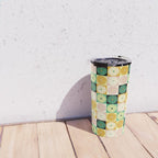 Retro Flowers Check Pattern XXV Travel Mug Gallery Image 4
