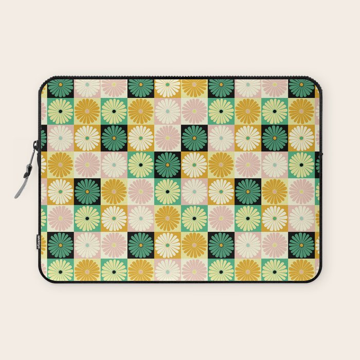 Retro Flowers Check Pattern XXV Laptop Sleeve Gallery Image 1