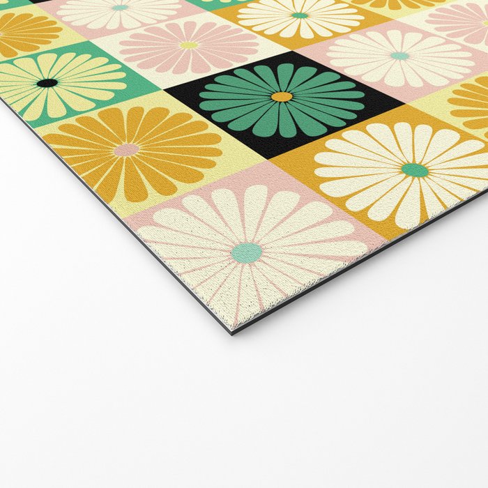 Retro Flowers Check Pattern XXV Welcome Mat Gallery Image 2