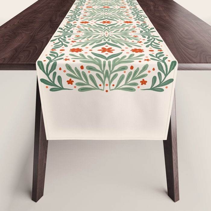 Branches and flowers -  red and green Table Runner Gallery Image 1