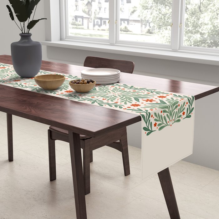 Branches and flowers -  red and green Table Runner Gallery Image 2