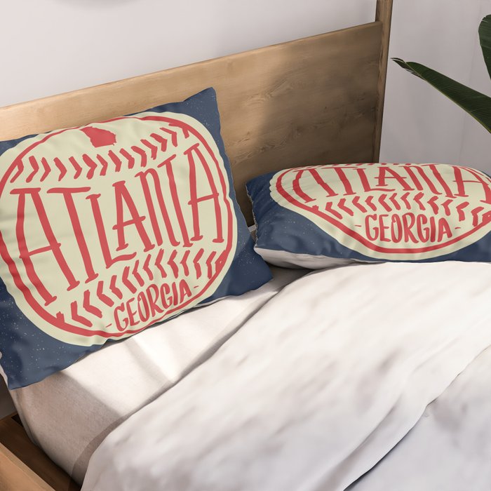 Atlanta Georgia Baseball - Hand Drawn, Script Typography Pillow Sham Gallery Image 2