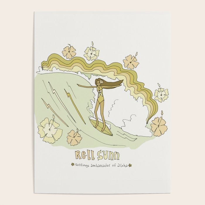 rell sunn queen of aloha // retro surf art by surfy birdy  Poster Gallery Image 1
