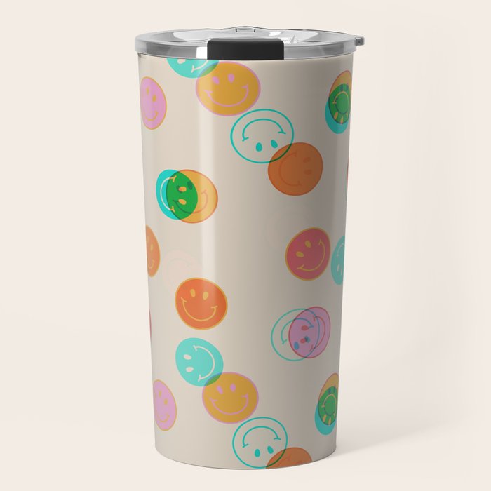 Happy Face Stamp Print Travel Mug Gallery Image 1