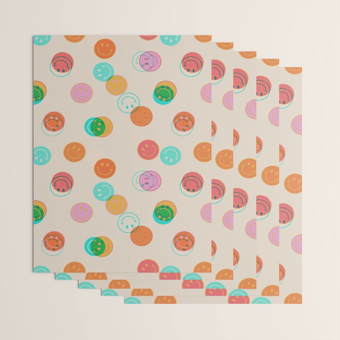 Happy Face Stamp Print Wrapping Paper Gallery Image 3