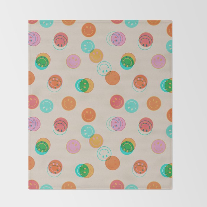 Happy Face Stamp Print Throw Blanket Gallery Image 2