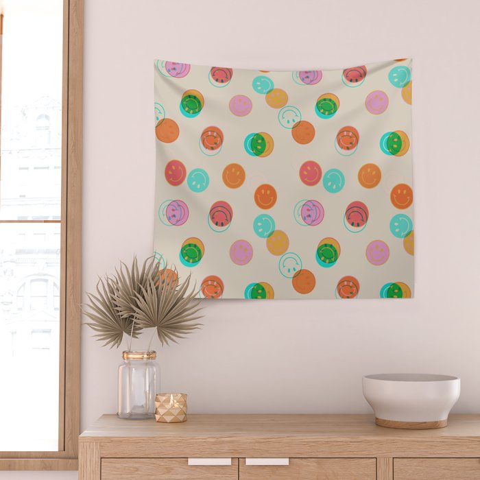 Happy Face Stamp Print Wall Tapestry Gallery Image 2