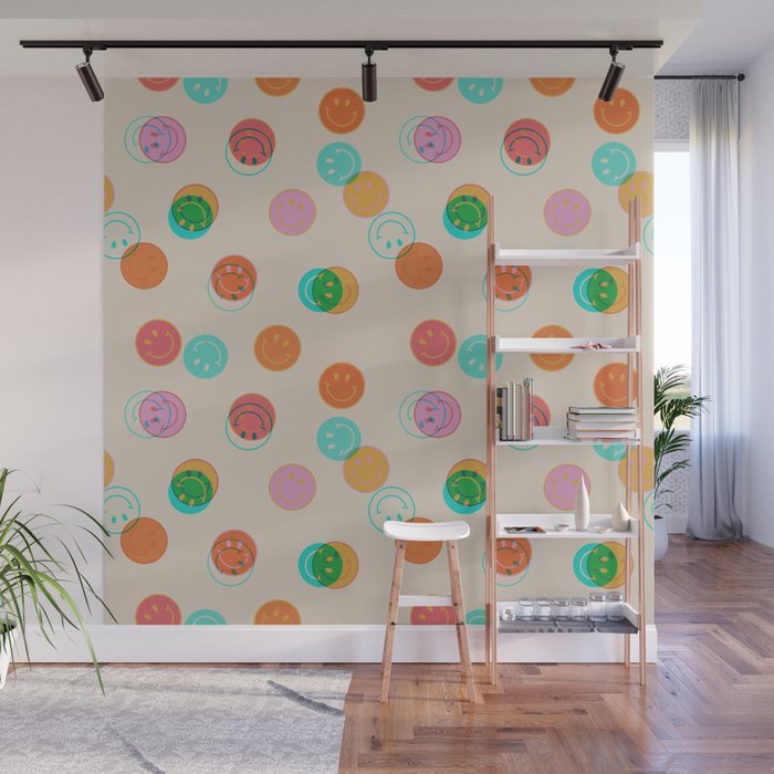 Happy Face Stamp Print Wall Mural Gallery Image 1