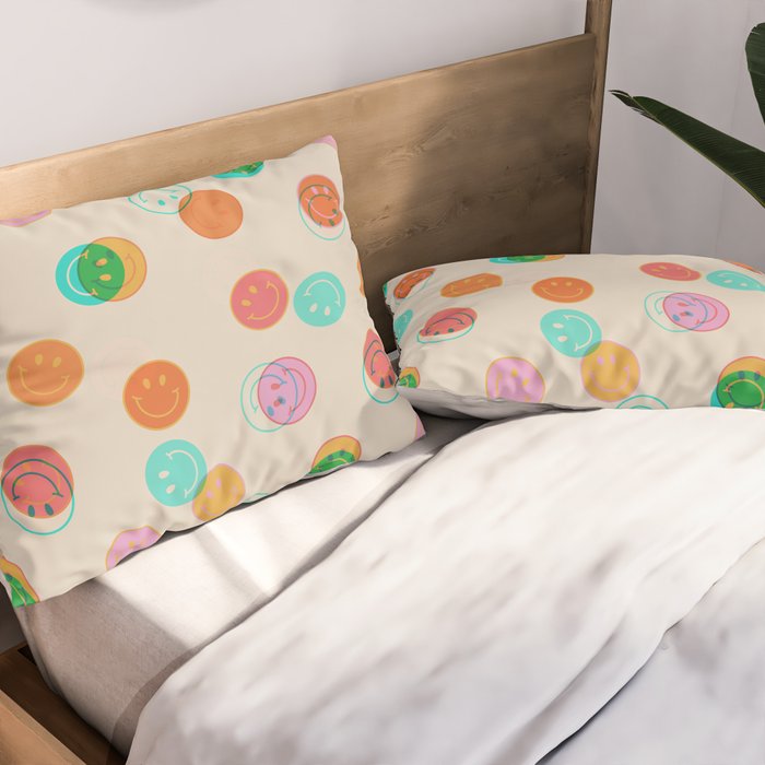 Happy Face Stamp Print Pillow Sham Gallery Image 2