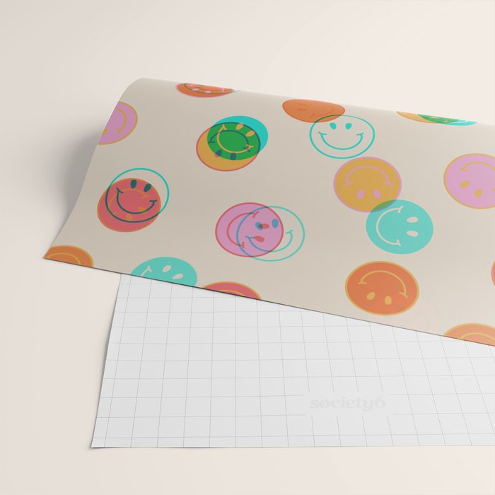Happy Face Stamp Print Wrapping Paper Gallery Image 2