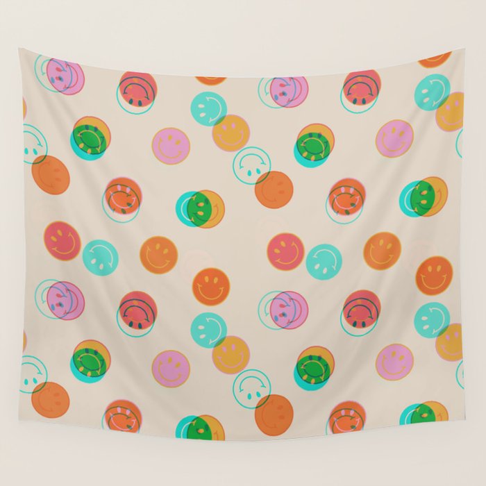 Happy Face Stamp Print Wall Tapestry Gallery Image 4