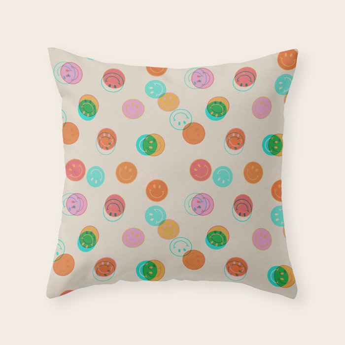 Happy Face Stamp Print Throw Pillow Gallery Image 6