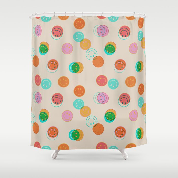 Happy Face Stamp Print Shower Curtain Gallery Image 1