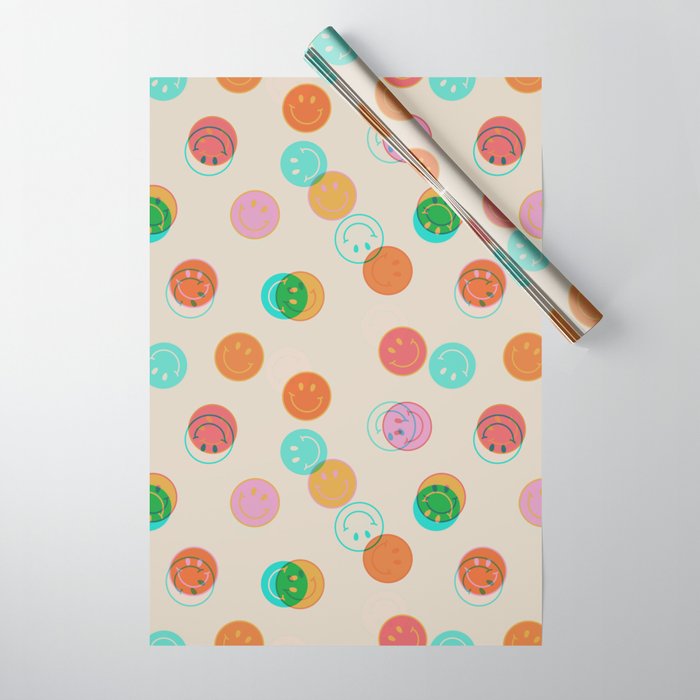 Happy Face Stamp Print Wrapping Paper Gallery Image 1