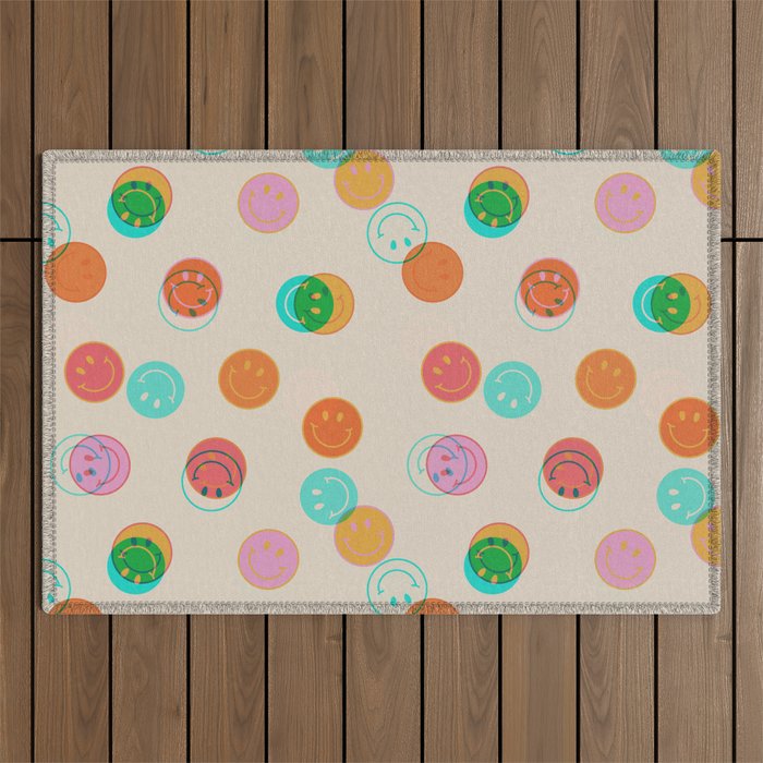 Happy Face Stamp Print Outdoor Rug Gallery Image 1