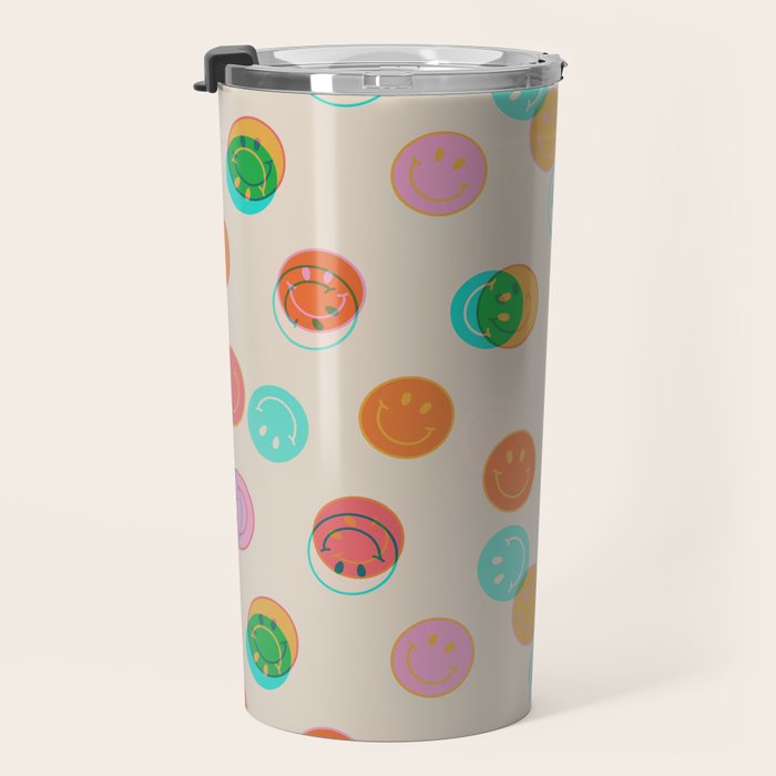 Happy Face Stamp Print Travel Mug Gallery Image 3