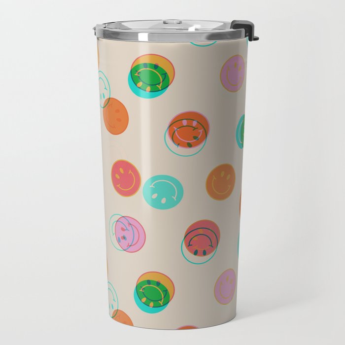 Happy Face Stamp Print Travel Mug Gallery Image 2